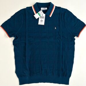 (NWT) Original Penguin Tonal Check Quarter Zip Sweater Polo - Size L